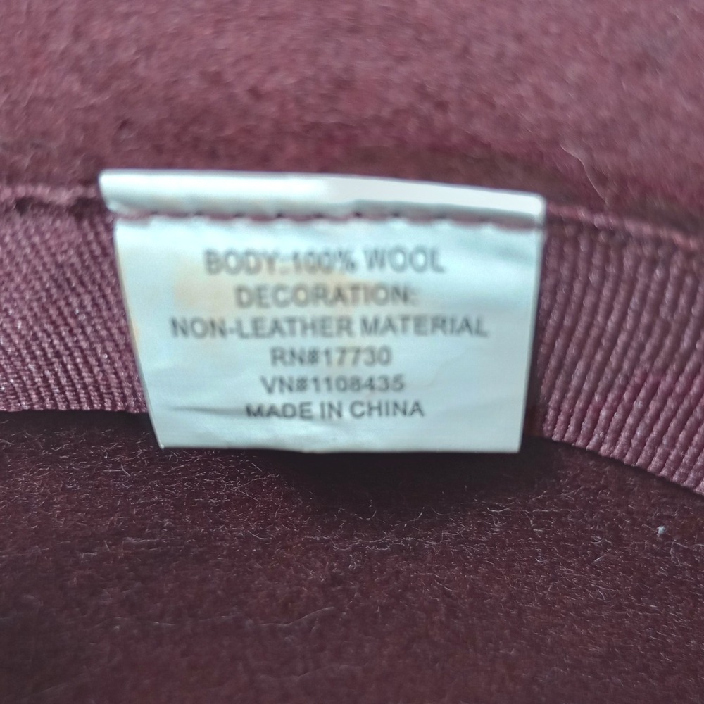 Burgundy Wool Wide Brim Floppy Hat One Size Felt Fedora Boho Chic Excellent - Picture 6 of 6